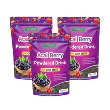 3 Packs FITGUM Acai Berry Drink Powder w/ Chia  Collagen   10 Sachets Each