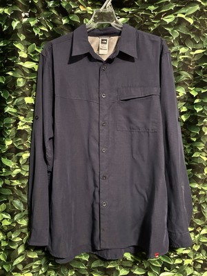 The North Face Roll Tab Sleeve Shirt Button Down Blue Gray Check Men s Large