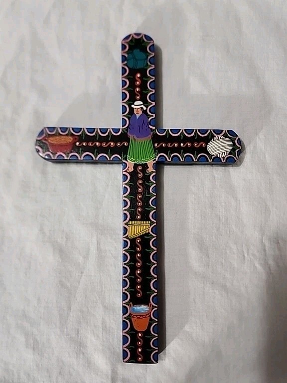 Hand Painted Wood Cross Primitive Folk Art Home Church Decor GODS PROVISIONS 