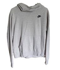 Women  s Nike Sportswear Heather Grey Funnel Neck Hoodie L Regular Logo Pockets