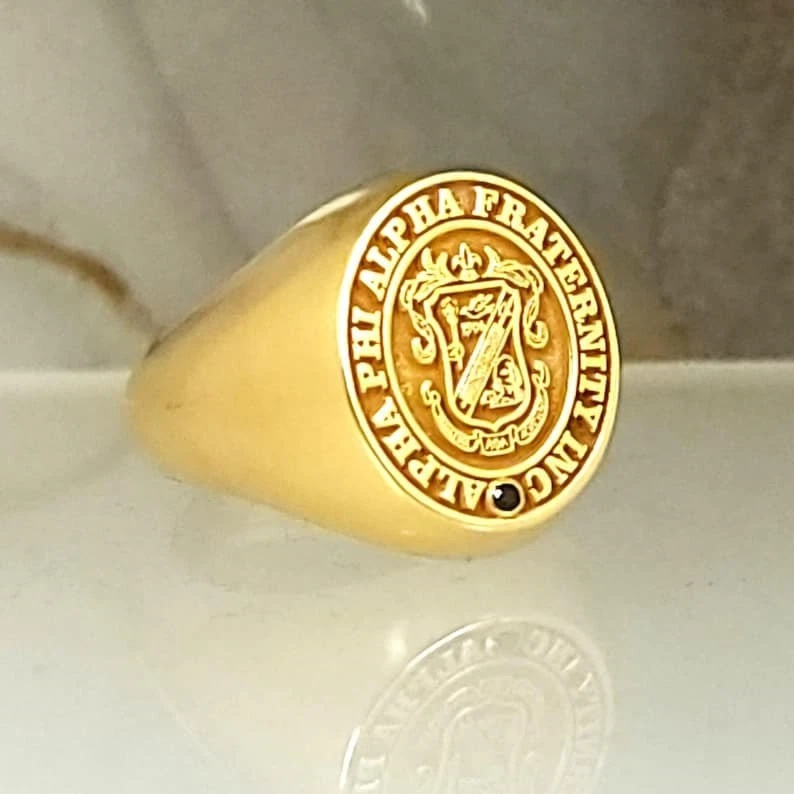 Anillo Alpha Phi Alpha Personalizado Fraternidad Chapado en Oro Sello Anillo Regalo Foto 3 de 4