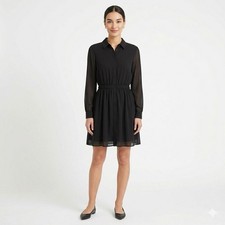 BCBGeneration Dress XS NWT Black Chiffon Long Sleeve Cutout Back Mini Shirtdress