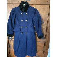ROTHSCHILD - Girls 8 Navy Blue Wool Faux Fur Trim Double Breasted Princess Coat