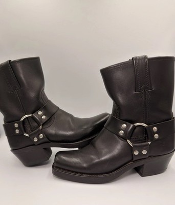Frye Harness 8R Riding Boots Black Leather Square Toe Moto Biker USA 6M 77455