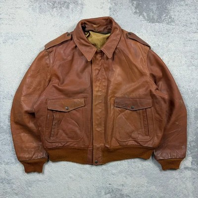 Schott NYC Herren hellbraune Echtleder A-2 Bomberjacke Größe 48 Made in USA