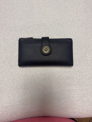 Black Pebble Grain Faux Leather Snap Closure Long Wallet