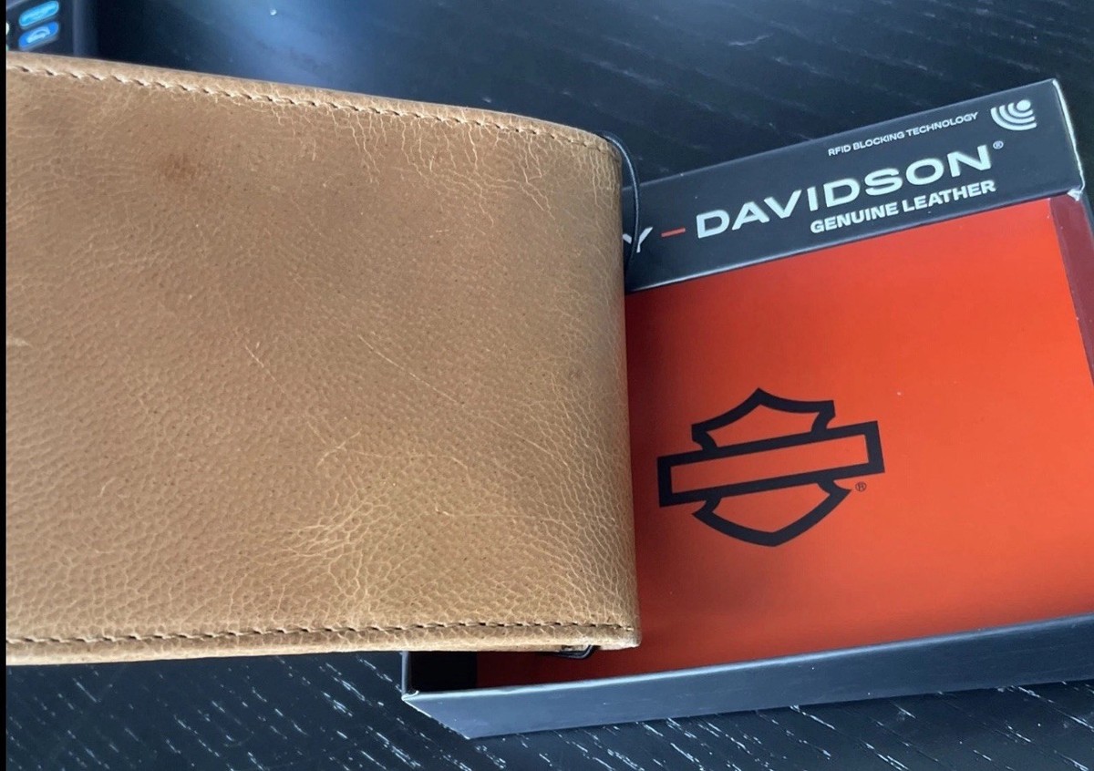 Harley Davidson Wallet Bi-Fold Leather Cognac Brown HD Debossed 