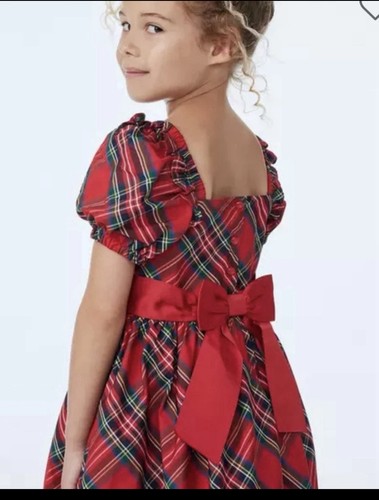SZ 6 Janie and Jack Red Silk Tartan Plaid Christmas Holiday Ruffle Dress BNWTS - Picture 2 of 12