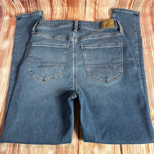 American Eagle SUPER HIGH RISE JEGGING taglia 6 pantalone corto blu jeans denim 26x27,5 - Foto 4 di 11