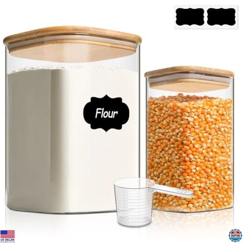 Glass Food Storage Containers Bamboo Lids 3.6Qt 1.2Qt