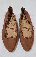 Lucky Brand Brown Suede Leather Lace-Up Ballet Flats Size 8M