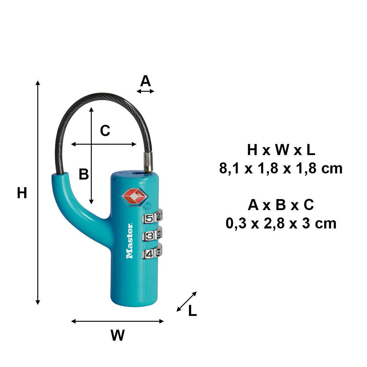 Cadenas TSA Master Lock à code 3 chiffres antivol pour sac de voyage bleu