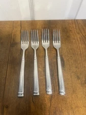 Fortessa Stainless Vivi Salad Fork Herringbone Glossy Flatware 4Pc Set