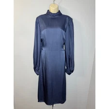 Anthropologie Hutch Open Back Midi Dress Blue Long Sleeve Blue Size 14