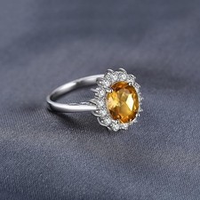 2Ct Oval Cut Lab-Created Citrine Women Engagement Ring 14k White Gold Plated
