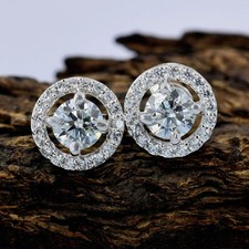 5.00Cts. Round Shape Certified White Diamond Studs In 925  Silver - Tariffs Free