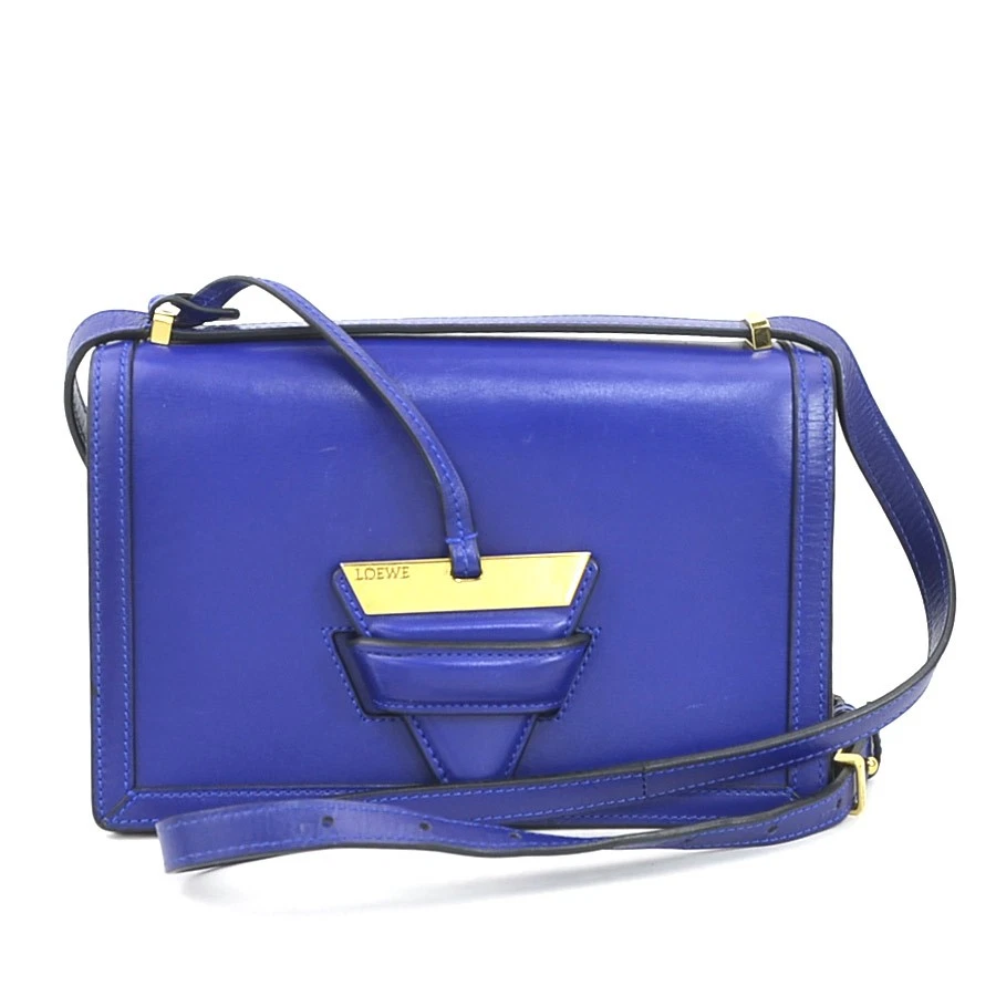 Loewe — Auth LOEWE Barcelona Crossbody Shoulder Bag Blue Leather/Goldotne - 56175a