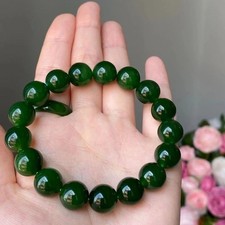 Green Jade Bead 12mm Bracelet Hetian Style Ice Type Round Gemstone Jewelry