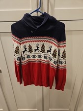 The children  s place Fair Isle Reindeer Tree Christmas sweater Boys 10/12 large