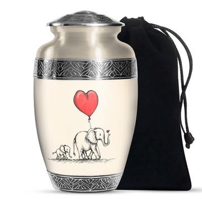 Elephant Family Memorial Urns for Ashes Adult Female, Decorative Urn (10 Inch)