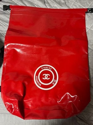 CHANEL Waterproof Backpack Red Nylon Travel Backpack Used