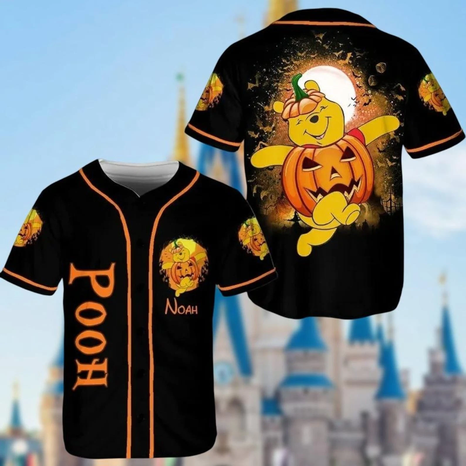 Personalized Pooh Bear Halloween Pumpkin Spooky Vibes Baseball Jersey Shirt