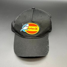 Shark Logo Hat Hurley Youth Black Trucker Cap Mesh Back Snapback Embroidery
