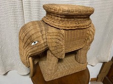 Vintage Rattan Wicker Elephant Side Table Plant Stand End Table