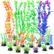 16 Pcs Aquarium Plants, Plastic Fish Tank Plants Different Type Artificial Decor