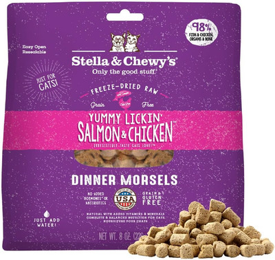 Freeze-Dried Raw Cat Dinner Morsels - Premium Salmon & Chicken Recipe with 98% W