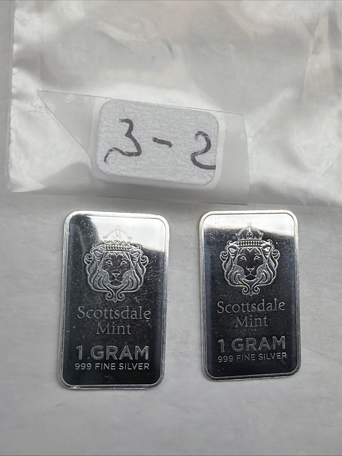 Lot Of 2-Scottsdale Mint .999 Pure Fine Silver Bar 1 Gram