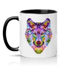 Colorful Wolf Face Unisex 11oz Ceramic Mug Wolf Art Animal Lovers Gift
