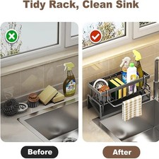 Kitchen Sink Organizer Carbon Steel Sponge Brush Holder Tilted Drain Rack 23cm