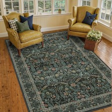 Floral 4x6 Boho Rugs for Living Room, Dark Green Washable Kitchen Floor Mats,