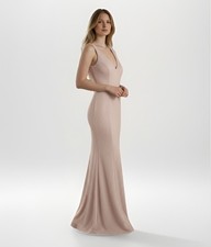 Blush Pink Glitter V-Neck Mermaid Women s Sz 5 Prom Formal Gown Dress Sparkle