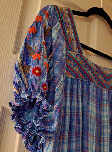 Johnny Was Workshop Cotton Plaid Embroidery Short Sleeve Top Sz XS - Picture 2 of 4