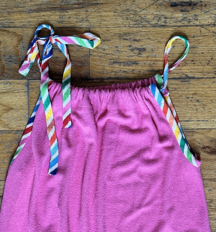 Vintage Pink Rainbow 🌈 Pride Terry Dress Spaghetti Tie Straps Pockets S