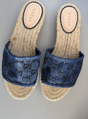 Gucci Blue Denim GG Logo Espadrille Slide Sandals Women's EU 36.5 772146