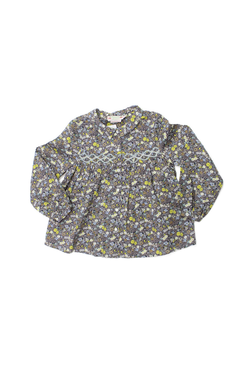 Bonpoint Girls Long Sleeve Collared Button Front Floral Top Blue Yellow Size 6Free Shipping in US $100+ Orders | $6.95 Orders Below