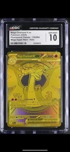 CGC 10 Mega Charizard X Ex 130/094 Gold Hyper Rare Pokemon Phantasmal Flames Gem