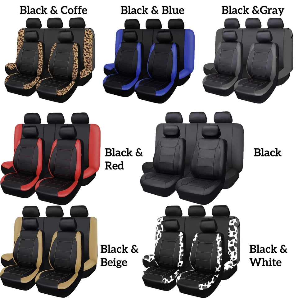 For Volkswagen Car Seat Covers 5-Seats Full Set PU Leather Front+Rear Protector - Image 2 of 4