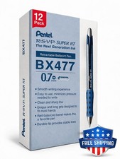 Pentel RSVP SUPER RT Blue Ink Ballpoint 0.7mm Retractable 12 Pack BX477-C