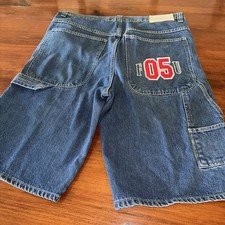 Vintage Y2K Faded Blue Fubu Collection Skater Baggy Jean Cargo Shorts 05