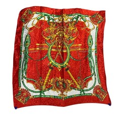 Vintage Coat Of Arms Printed Satin Square Scarf