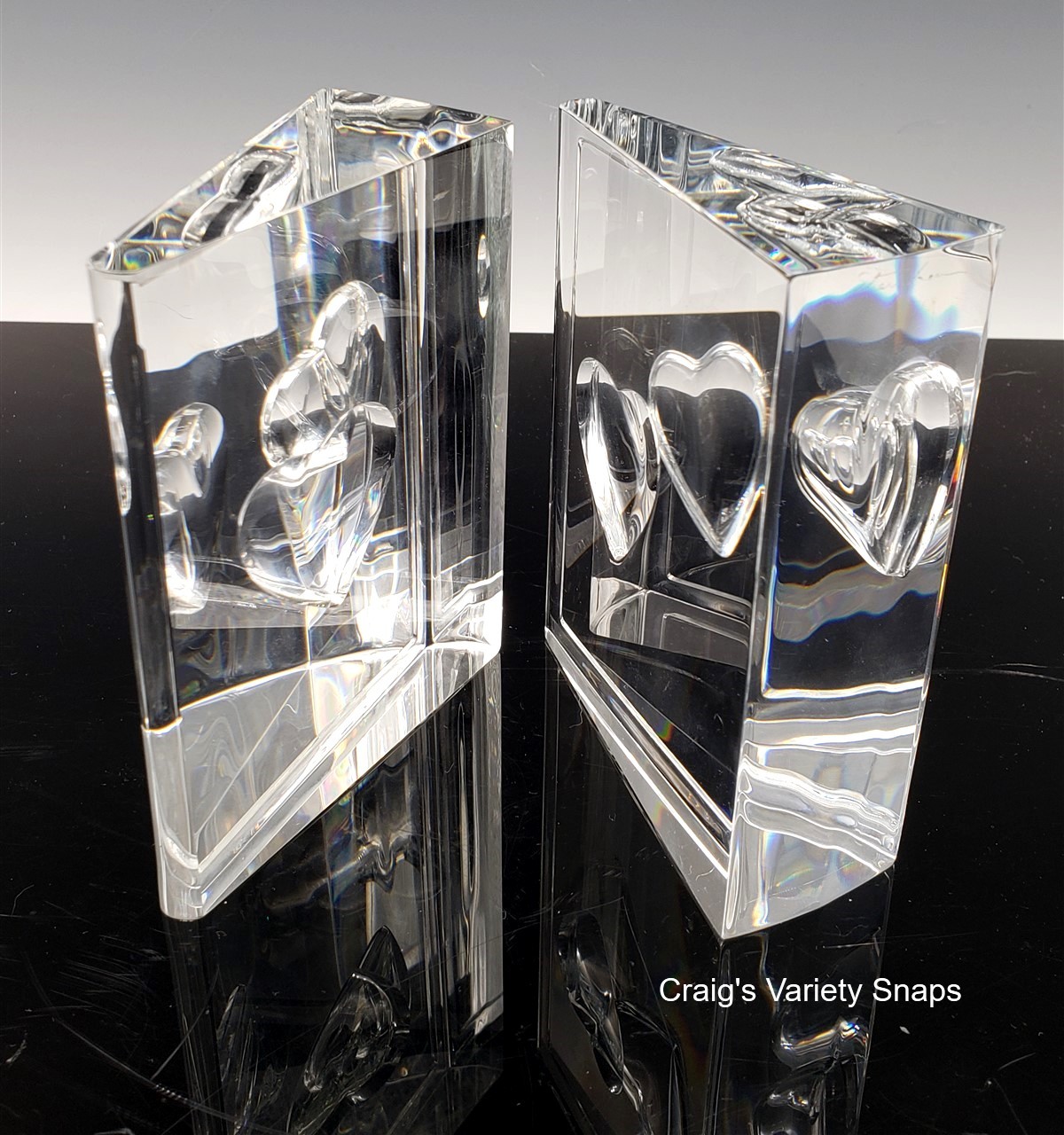 Steuben Glass Double Hearts Crystal Sculpture Bookends Paperweight Boxed USA