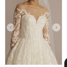 Oleg Cassini Lace Appliqued Illusion Long Sleeve Wedding Dress STYLE CWG947