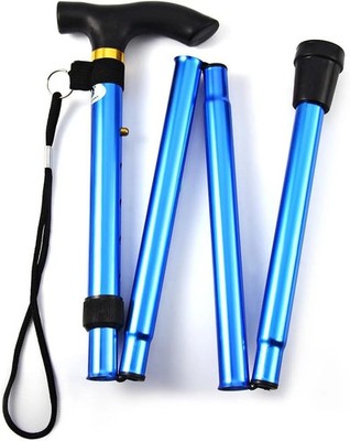 Folding Lightweight Walking Stick - Adjustable Aluminum Metal Collapsible Travel