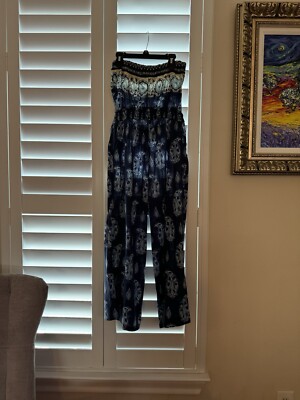 JOHANNA ORTIZ Blue Dolce Far Niente Strapless Paisley Jumpsuit Size 4
