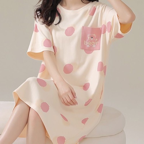 Ladies Short Sleeve Loungewear Nightdress Cotton Summer Pajamas Dress - Picture 4 of 34