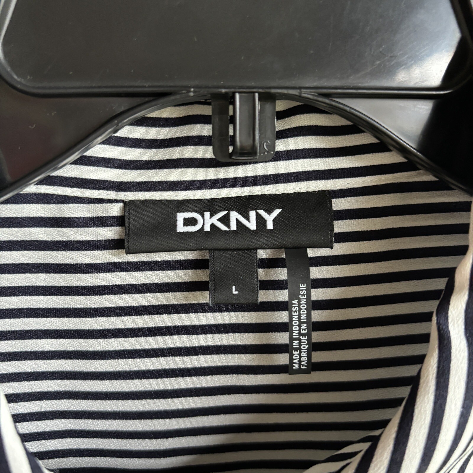 DKNY Black/White Striped Polyester Button Front B… - image 5